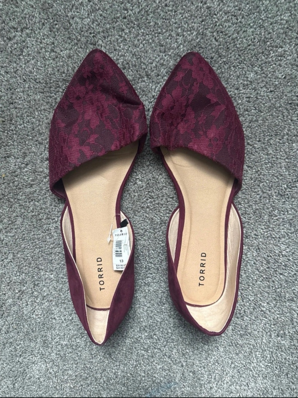 torrid Women's Burgundy Lace D'Orsay Pointed Flats